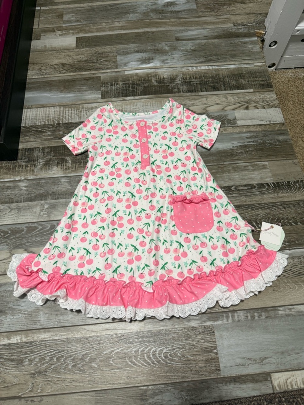 NWT SweetHoney Girls Dress Cherry Lace Button Spring Size 6